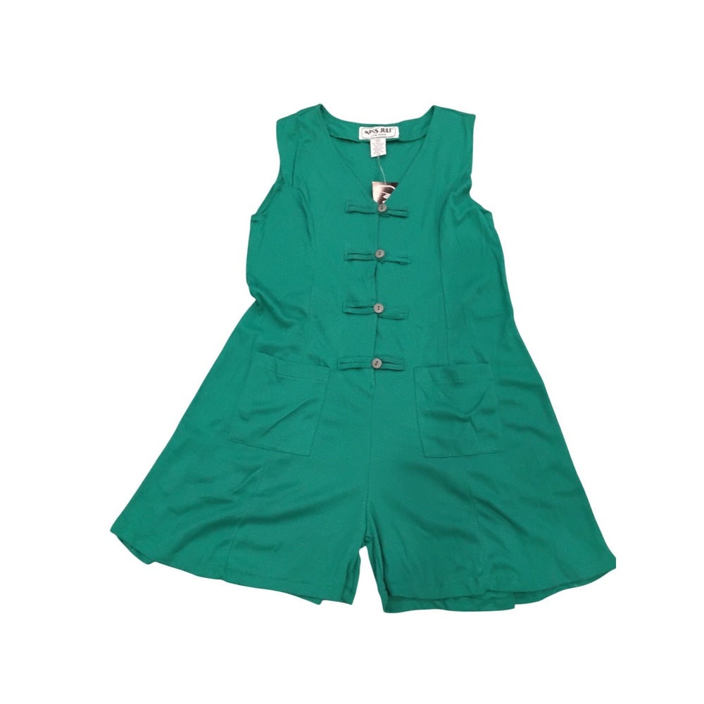 NWT Miss Juli New York Green Sleeveless Button Front Romper Jumpsuit Womens-M
